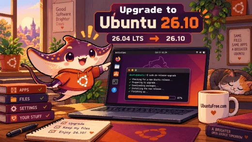Upgrade from Ubuntu 26.04 LTS to 26.10 cover showing sudo do-release-upgrade in progress